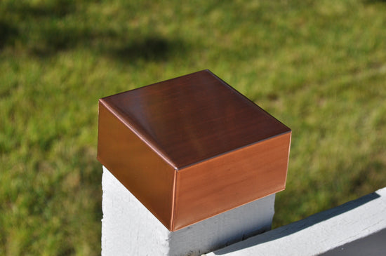 3 1/2" Copper Post Cap on White Picket Fence