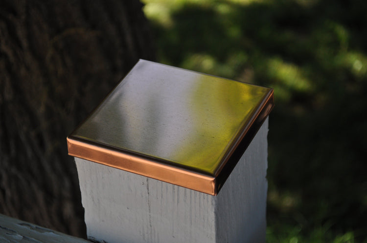 Low Profile Copper Post Cap On Fence - Sheet Metal Caps